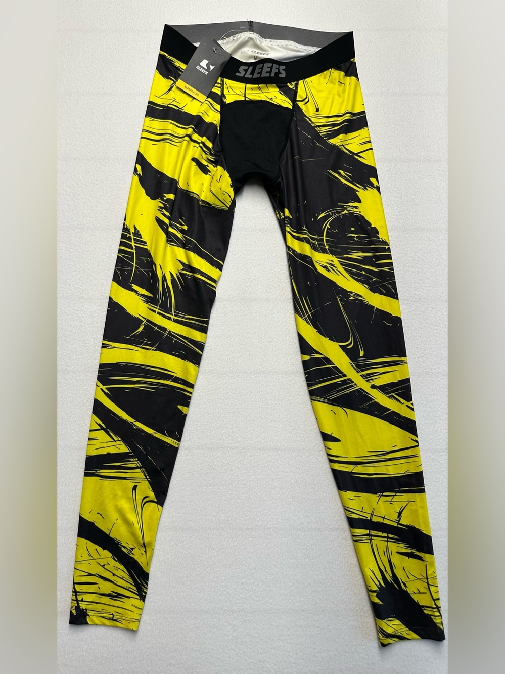 SLEEFS Mens M Compression Tights Yellow Black Athletic Football Leggings NWT